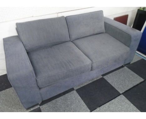 SOFA, two seater in grey on chromed metal supports, 180cm L. (with faults)