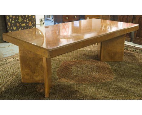 DINING TABLE, English Art Deco design ash with angled supports, labelled 'H K Furniture Ltd', reputedly for Jasper Conran, 20