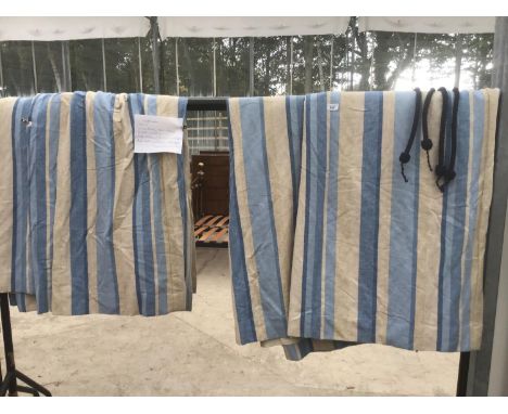 TWO PAIRS OF LAURA ASHLEY CREAM AND BLUE STRIPED CURTAINS AND TIE BACKS (SEE PHOTO FOR SIZES) PLEASE NOTE RAIL NOT INCLUDED 