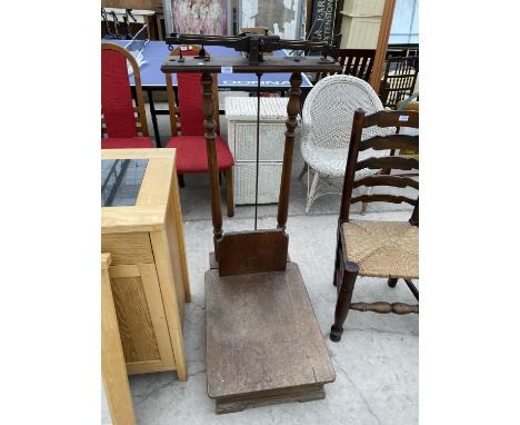 A SET OF VINTAGE "GUEURY" OAK PLATFORM SCALES 