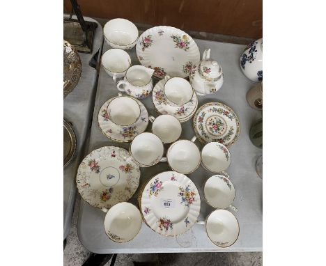 A COLLECTION OF ROYAL WORCESTER AND COALPORT TEA CUPS, PLATES, TEA POTS ETC 