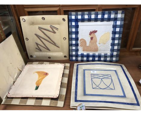 SIX LARGE SQUARE CERAMIC PLATES 