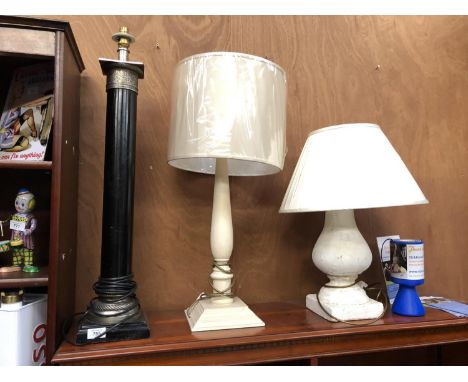 THREE LARGE LAMP BASES TO INCLUDE TWO SHADES 