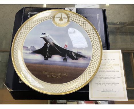 THE ROYAL WORCESTER ?THE FINAL LANDING OF CONCORDE? COLLECTOR?S PLATE , ACCOMPANIED BY COA . SUPERB CONDITION , NEVER BEEN OU