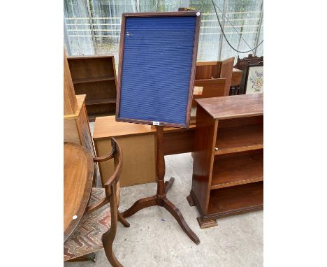 A PINE THREE LEGGED STAND WITH FRAMED NOTICE BOARD TOP 