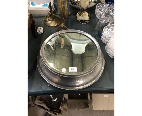 A VINTAGE PEWTER AND MIRRORED GLASS CAKE STAND 