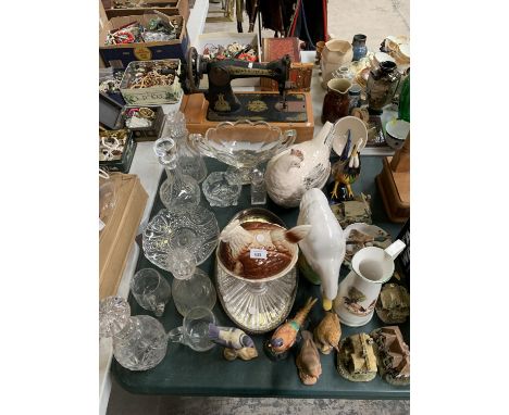 A COLLECTION OF CRYSTAL CUT GLASS AND VARIOUS CERAMIC ANIMALS ETC 