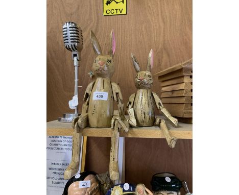 TWO WOODEN SHELF RABBIT FIGURES 