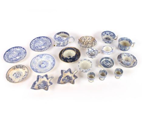 A 19th Century Spode feeding cup; a small strainer decorated in the Oriental manner; various blue and white transfer printed 