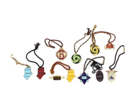 A collection of Booklands Automobile Racing club enamelled member's badges, 1935, 1936, 1938, 1939, 1940 and 1941; BARC ename