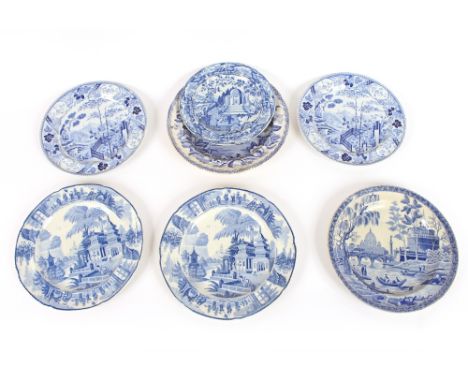 Various Spode, Wedgwood and other transfer printed plates, all decorated exotic Oriental garden scenes; and another "Mandarin