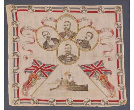 Two framed First World War commemorative&nbsp;silk handkerchiefs&nbsp;