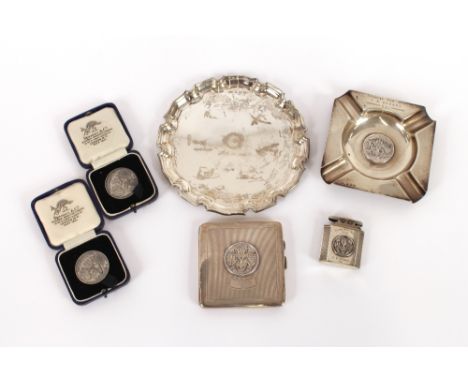 A silver presentation cigarette case, Spencer &amp; Co., Birmingham 1932, designed with the Motor Cycle Club badge and engrav