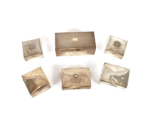 A silver presentation cigarette box, indistinct maker's mark, London 1936, United Hospitals and University of London Motor Cl