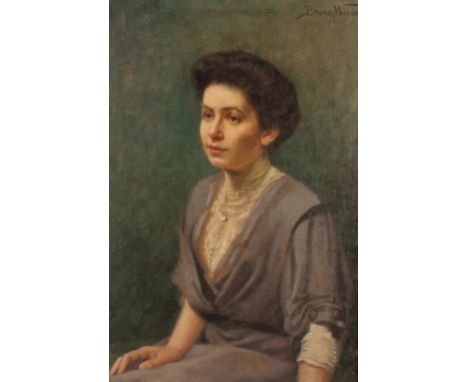 Bruno Wiese 1865 - 1930,&nbsp;a three quarter length portrait of a seated young lady, oil on canvas laid on board, signed and