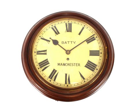 A Victorian mahogany cased wall clock, by Batty of Manchester, circular Roman numeral dial and single fusee movement