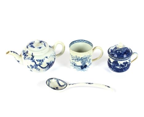 A 19th Century Spode blue and white cup and cover,&nbsp;decorated in the Chinese manner, 8cm high; a blue and white miniature