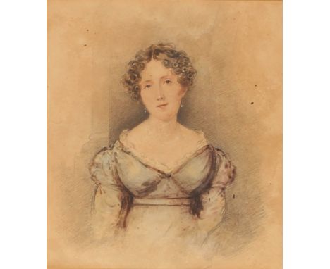19th Century school, a pair of portrait studies of a lady and gentleman, unsigned watercolours, 20cm x 18cm