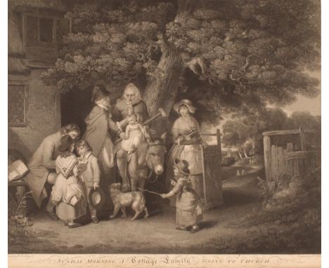 A pair of 18th Century black and white engravings,&nbsp;W Nutter after W Bigg, "Saturday Evening, The Husbands Return From La