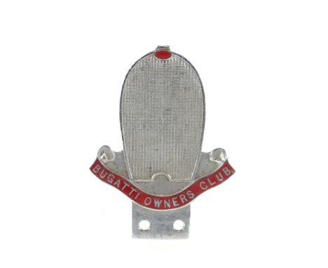 Bugatti Owners club car badge, post war, chrome and red enamel, 9cm