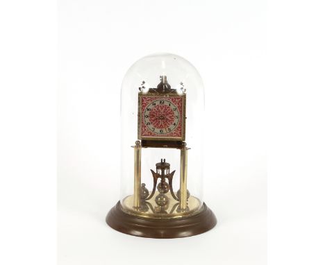 A brass Anniversary clock, under glass dome, 32cm high