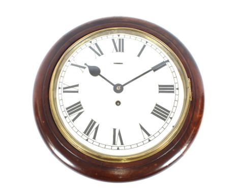 A Victorian&nbsp;mahogany cased wall clock,&nbsp;having circular painted Roman numeral dial, 34cm dia. overall&nbsp;