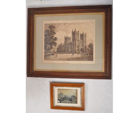 Charles Brooke Bird (1856-1916) - 1904 early 20th century monochrome etching of Bristol Cathedral. Published in 1904 on Colst
