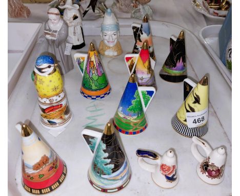 A collection of Royal Worcester 250 Anniversary conical candle snuffers, 4 novelty candle snuffers etc 