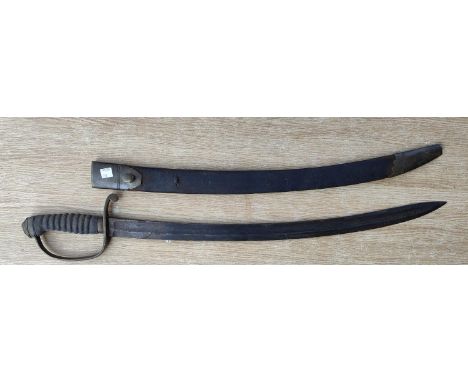 A Victorian police hanger sword with curved blade, length 59cm, with leather scabbard, shagreen grip 