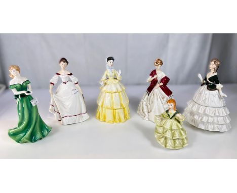 Royal Worcester: six ceramic figures, Debutante, Sincerity, First Dance 3629, Coming of Age, Birthstone Crystal Gemini and Af