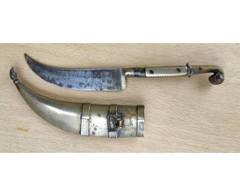 An 18th century mamaluke style dagger in sheath, length 21cm horn finial 