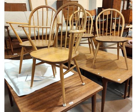 A set of 4 (2+2) Ercol hoop and stick back dining chairs 