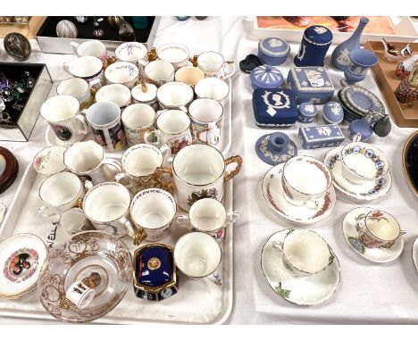 A collection of blue Wedgwood Jasperware including commemorative and a large collection of early 20th century and later comme