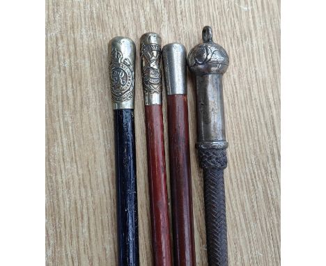 An early 20th century Royal Engineers swagger stick, Liverpool Scottish King's swagger stick and another and an officer's rid