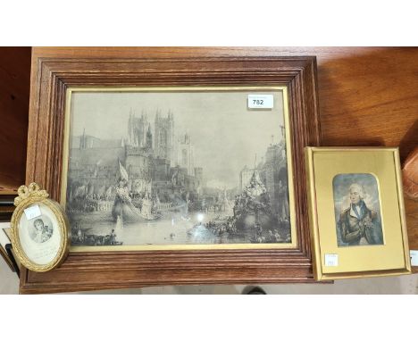 Admiral Lord Nelson's Death procession, print of the Thames with funeral barges and other boats and details, oak framed and g