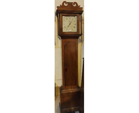 A late 18th century oak longcase clock, by B Huggin Ashwellthorpe,&nbsp;30 hour movement, with fretted pediment and turned si