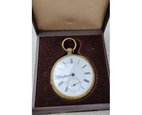 An unusual Liverpool open faced brass cased pocket watch with white enamel dial, with hidden compass behind back cover&nbsp; 
