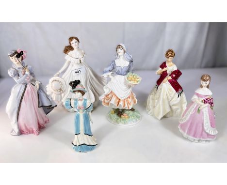 Royal Worcester: six ceramic figures Limited Edition 'Rosie Picking Apples', 'Masquerade', 'Modesty', 'First Dance' 3639, 'La