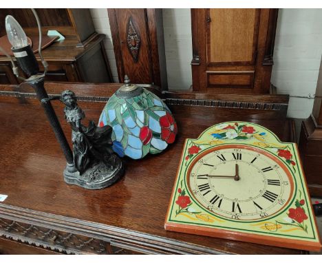 A Tiffany lamp and a painted dial wall clock 