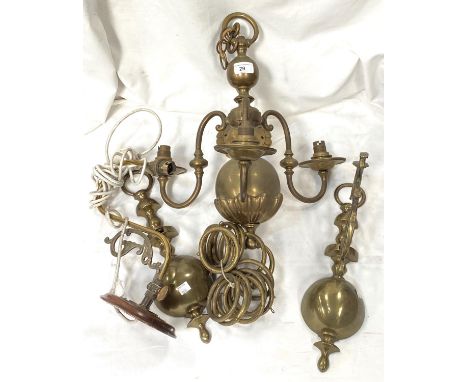 A 3 branch centre light and other lighting items 