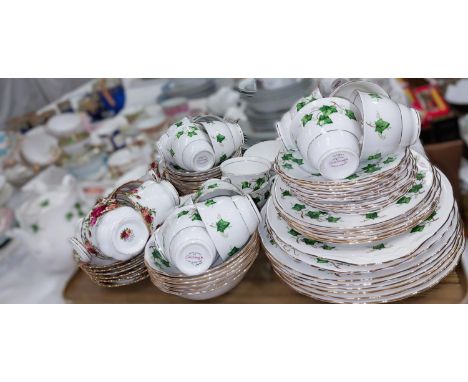 6 Royal Albert cups and saucers, other similar items and a Colclough Ivy pattern dinner and tea service, teapot etc 