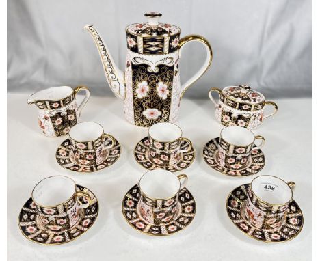 A Royal Crown Derby Japan pattern coffee service - coffee pot, 6 cups and saucers, sugar and cream 