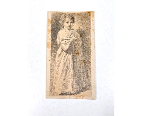 Monogram WB- pencil sketch a finely executed full length of a child holding an orange signed and dated February 1879 17x8cm&n