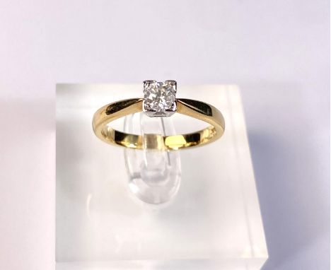 A 18 carat hallmarked gold solitaire diamond ring with brilliant cut stone in square setting, 4gm, size P 