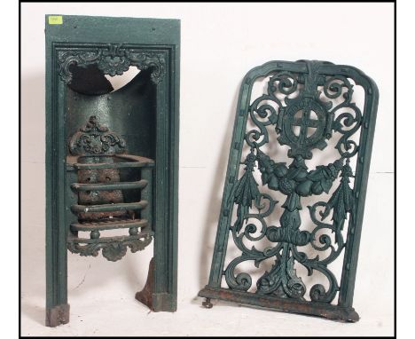 A decorative Victorian cast iron bedroom fireplace of smaller proportions along with a cast metal Bartlett and sons of  Brist