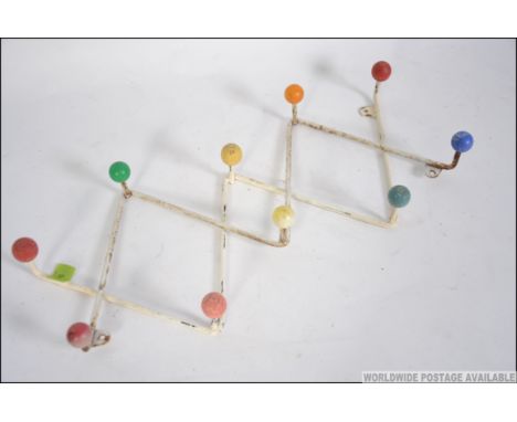 2 1960's Atomic / Sputnik angular metal coat hook - racks with multi-coloured ball finials 