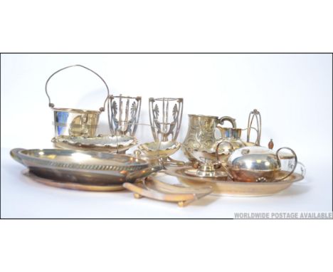 A collection of silver plate items to include dishes, Ice bucket, creamers etc please see images Tallest H15cm