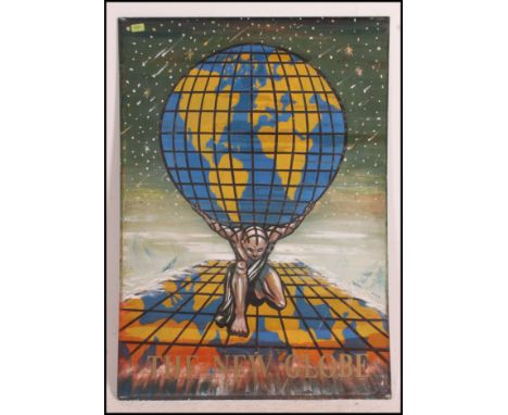 A large vintage painted metal pub sign with handpainted design and the notation for ' The New Globe ' Measure: 110cms high x 