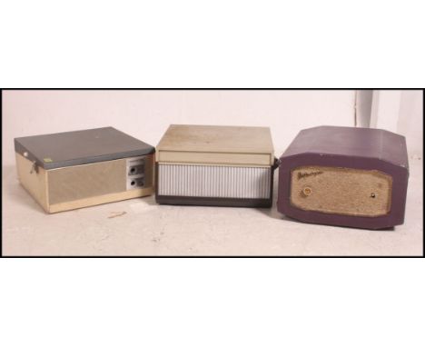 A collection of 2 vintage portable record players to include Portodyno, Transistor and an Elizabethan reel to reel player ( a