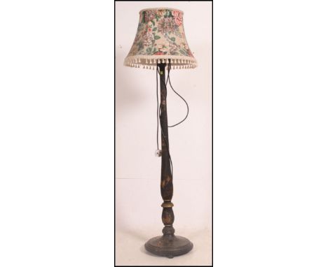 A 1930's Art Deco Japanned chinoserie painted standard lamp. The terraced base and turned column with stunning details comple